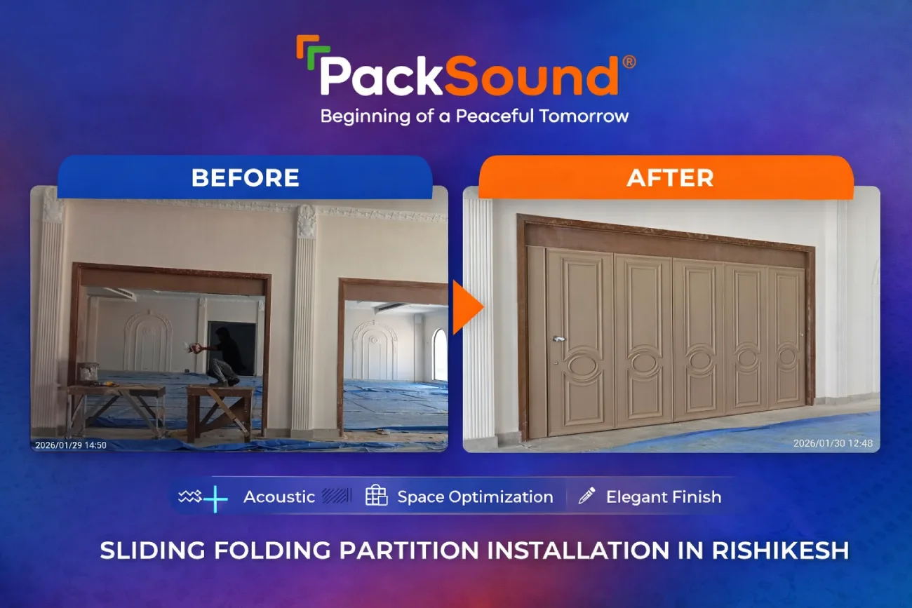 Sliding Folding Partition Installation in Rishikesh for I Design and Spaces by PackSound