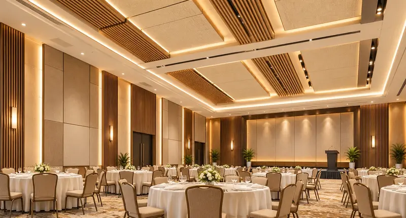 Acoustic treatment for a hotel banquet hall