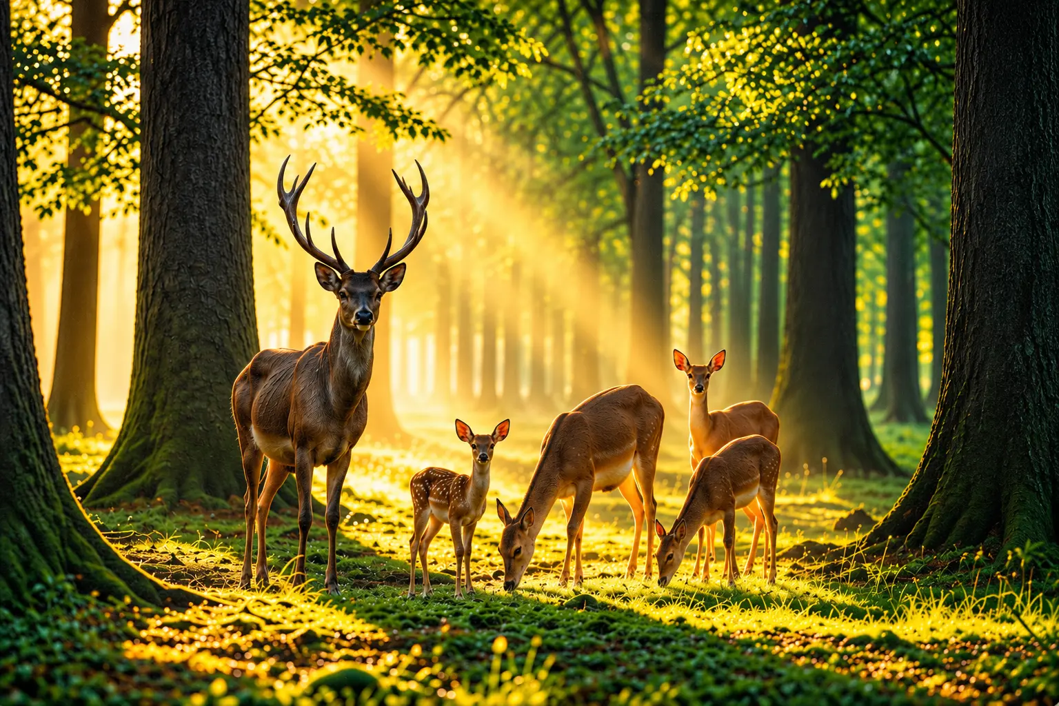 Acoustic art panel with forest and deer painting