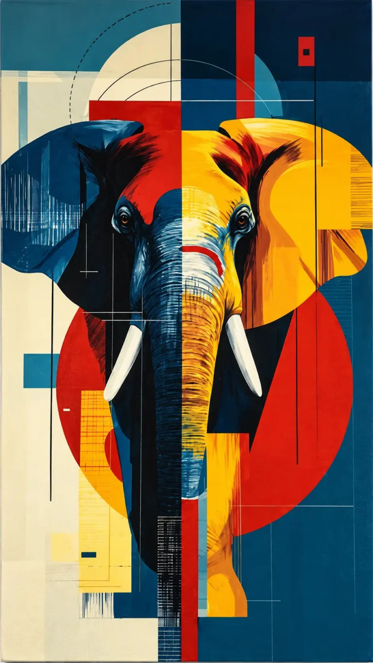 Modern acoustic wall painting of an abstract elephant